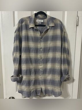 Samsoe Samsoe Men's Blue Fade Button Down Long Sleeve Shirt, Italian Fabric X